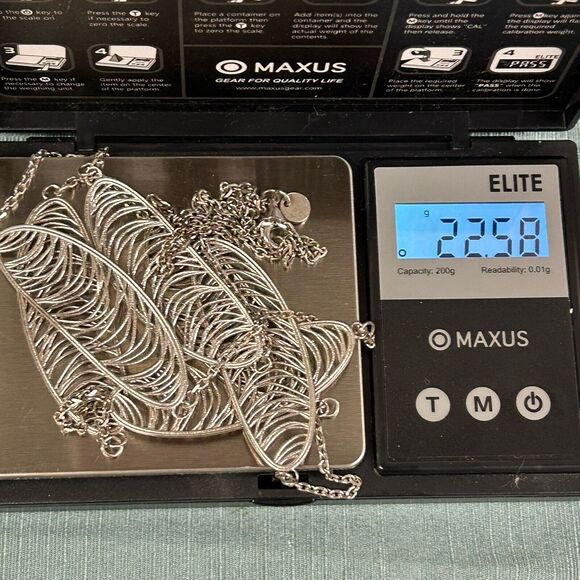 Sterling Leaf Wispy Oval Station Modernist Necklace Marked RCI 925 Italy 35in - Picture 11 of 15